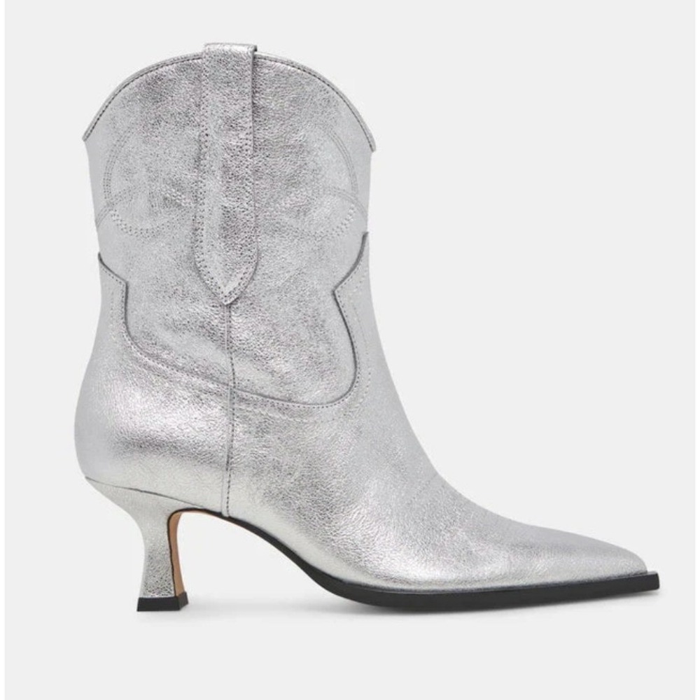 Dolce‎ Vita Size 7 Silver Metallic Leather Cowboy Boots NEW Heel Angel $200